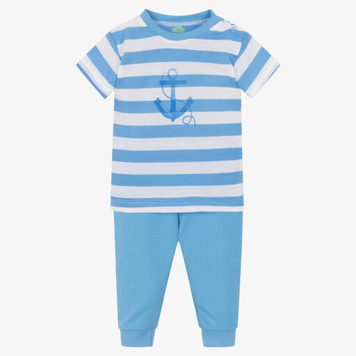 FS Baby-Boys Blue Cotton Trouser Set | Childrensalon Outlet
