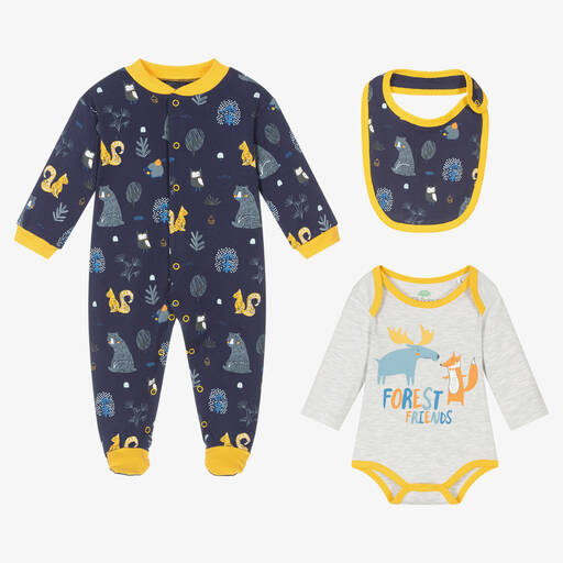 FS Baby-Boys Blue & Grey Babysuit Set | Childrensalon Outlet
