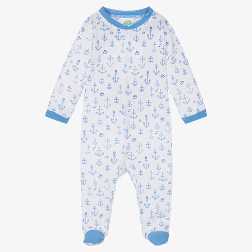 FS Baby-Boys White & Blue Anchor Cotton Babygrow | Childrensalon Outlet