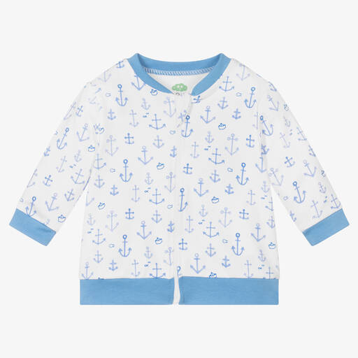 FS Baby-Boys White & Blue Zip-Up Top | Childrensalon Outlet