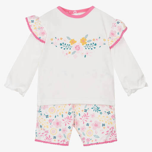 FS Baby-Girls Ivory & Pink Floral Cotton Shorts Set | Childrensalon Outlet