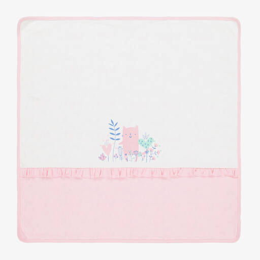 FS Baby-Girls White & Pink Cotton Blanket (80cm) | Childrensalon Outlet
