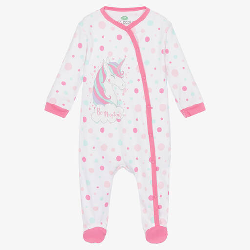 FS Baby-Girls White & Pink Unicorn Babygrow | Childrensalon Outlet