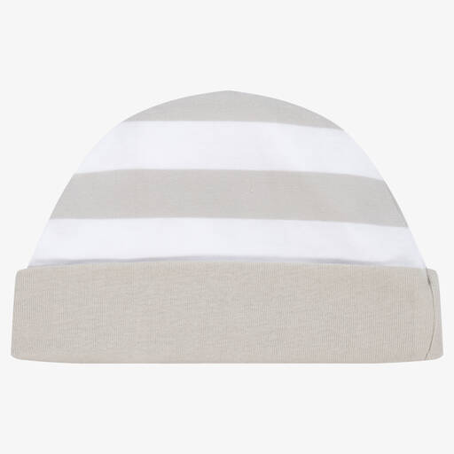 FS Baby-Grey & White Striped Cotton Baby Hat | Childrensalon Outlet