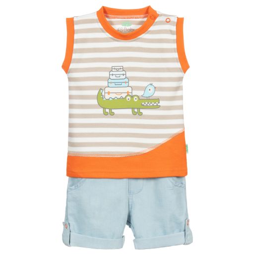 FS Baby-شورت وتوب قطن لون برتقالي وأزرق للمواليد | Childrensalon Outlet