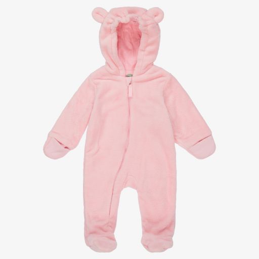 FS Baby-Pink Hooded Plush Pramsuit | Childrensalon Outlet