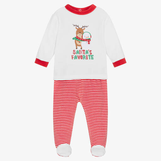 FS Baby-Red & White Velour 2 Piece Babygrow | Childrensalon Outlet