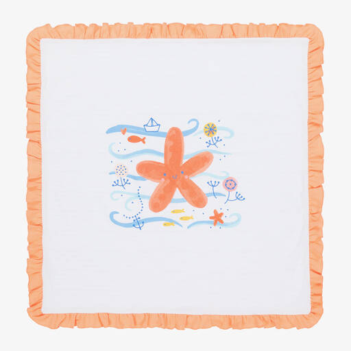 FS Baby-White & Orange Cotton Ocean Blanket | Childrensalon Outlet