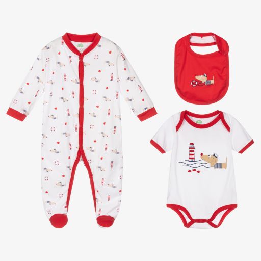 FS Baby-White & Red Cotton Babysuit Set | Childrensalon Outlet