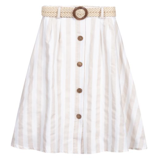 Fun & Fun-Beige & White Linen Skirt | Childrensalon Outlet