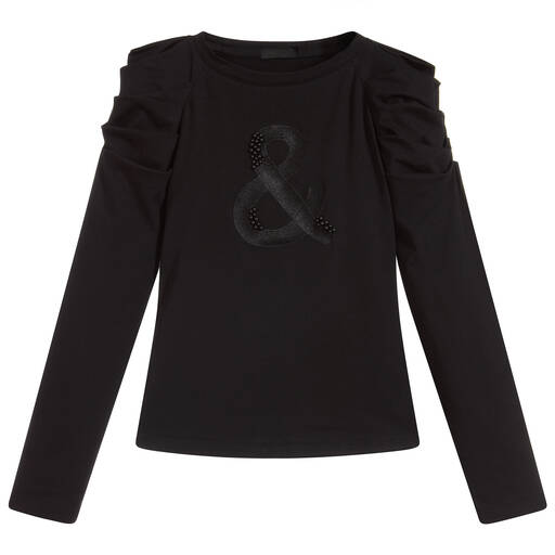 Fun & Fun-Black Cotton Jersey Top | Childrensalon Outlet