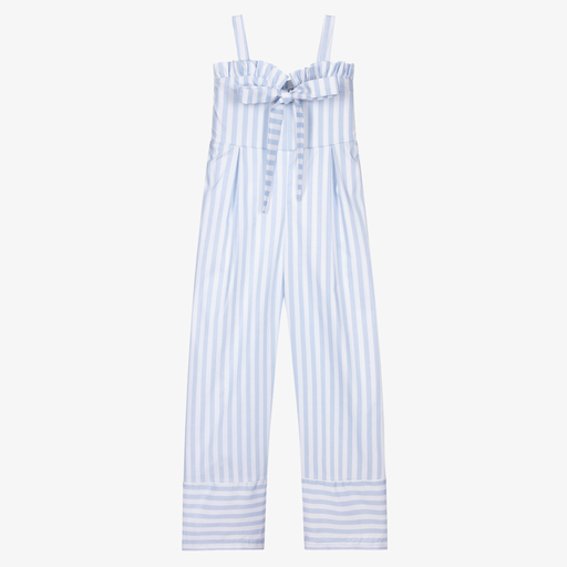 Fun & Fun-Blue Striped Cotton Jumpsuit | Childrensalon Outlet