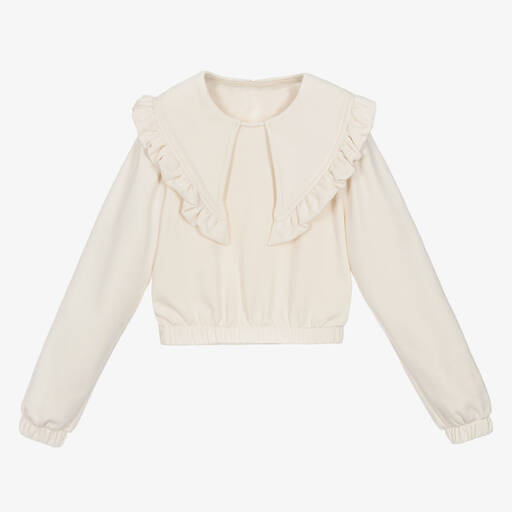 Fun & Fun Chic-Girls Beige Cotton Ruffle Sweatshirt | Childrensalon Outlet