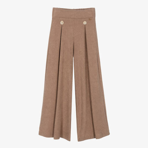 Fun & Fun-Girls Beige Viscose Wide-Leg Trousers | Childrensalon Outlet