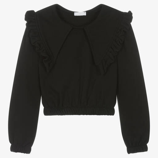 Fun & Fun Chic-Girls Black Cotton Ruffle Sweatshirt | Childrensalon Outlet