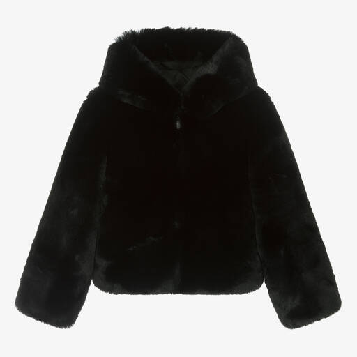 Fun & Fun-Girls Black Faux Fur Hooded Jacket | Childrensalon Outlet