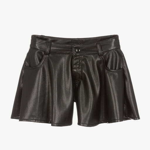 Fun & Fun-Girls Black Faux Leather Flared Shorts | Childrensalon Outlet
