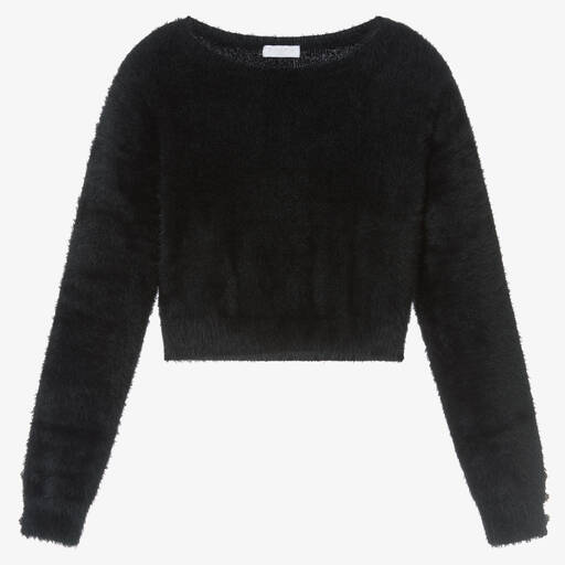 Fun & Fun Chic-Girls Black Fluffy Knit Jumper | Childrensalon Outlet