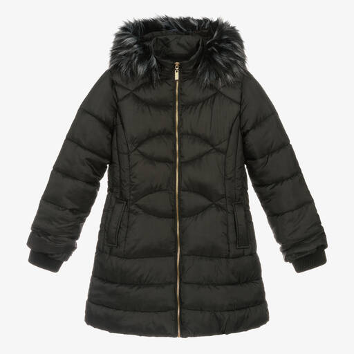 Fun & Fun-Girls Black Hooded Puffer Coat | Childrensalon Outlet