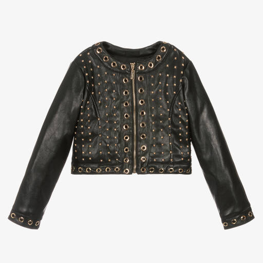 Fun & Fun-Girls Black Studded Faux Leather Jacket | Childrensalon Outlet