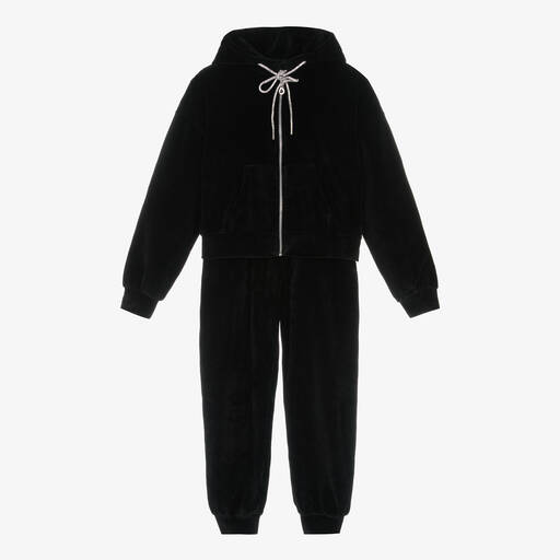 Fun & Fun-Girls Black Velour Tracksuit | Childrensalon Outlet