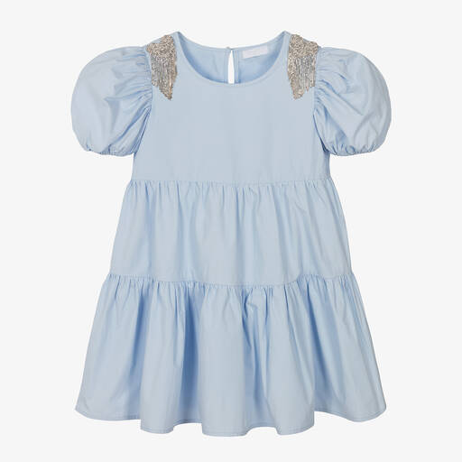 Fun & Fun-Girls Blue Diamanté Tiered Dress | Childrensalon Outlet