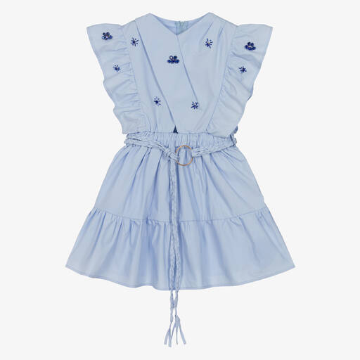 Fun & Fun-Girls Blue Jewelled Poplin Dress | Childrensalon Outlet