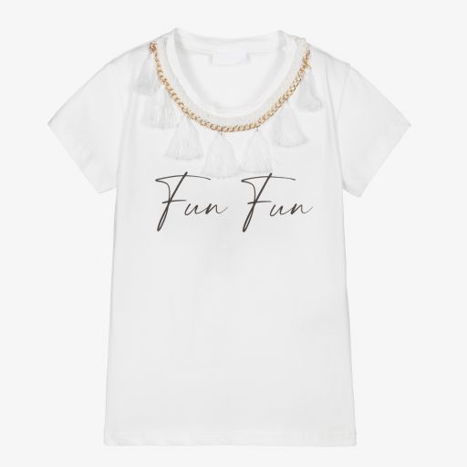 Fun & Fun-Girls Ivory Cotton T-Shirt | Childrensalon Outlet