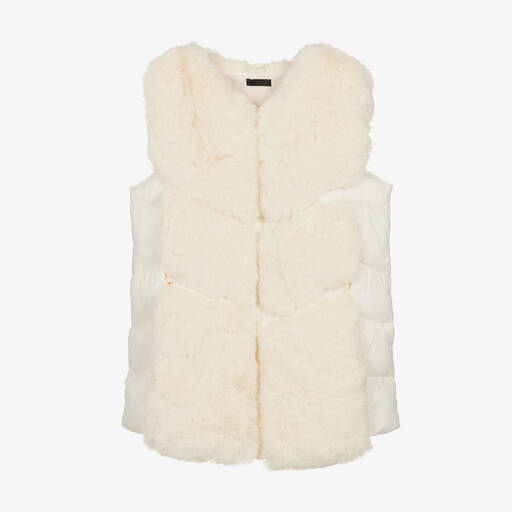 Fun & Fun-Girls Ivory Faux Fur Puffer Gilet | Childrensalon Outlet