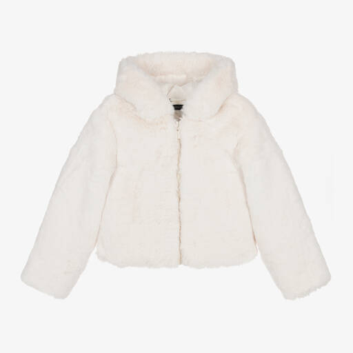 Fun & Fun-Girls Ivory Hooded Faux Fur Jacket | Childrensalon Outlet