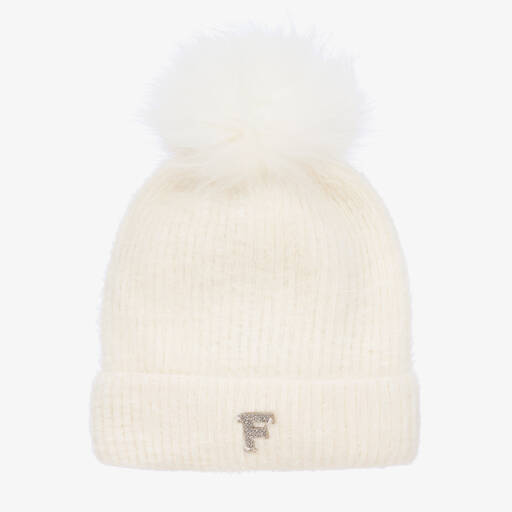 Fun & Fun-Girls Ivory Wool & Cashmere Pom-Pom Hat | Childrensalon Outlet