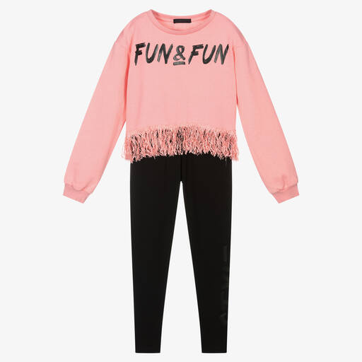 Fun & Fun-Girls Pink & Black Leggings Set | Childrensalon Outlet