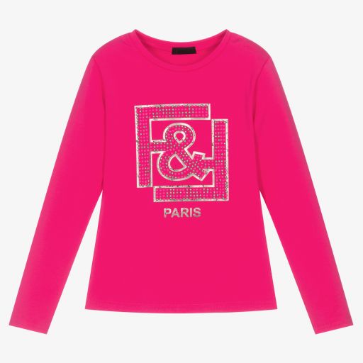 Fun & Fun-Girls Pink Cotton Logo Top | Childrensalon Outlet