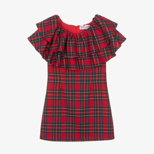 Fun & Fun-Girls Tartan Ruffle Neck Dress | Childrensalon Outlet
