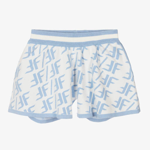 Fun & Fun-Girls White & Blue Logo Shorts | Childrensalon Outlet