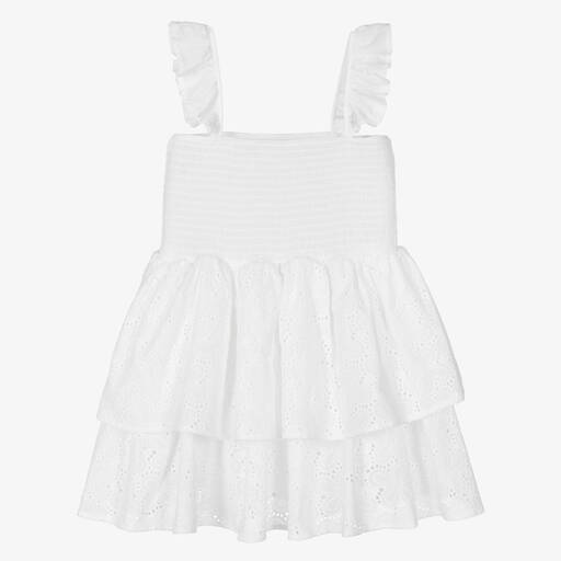 Fun & Fun-Girls White Cotton Broderie Anglaise Dress | Childrensalon Outlet