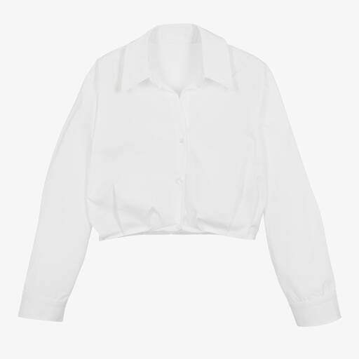 Fun & Fun-Girls White Cotton Cropped Shirt | Childrensalon Outlet