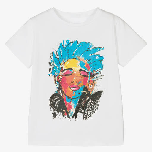 Fun & Fun-Girls White Cotton Graphic T-Shirt | Childrensalon Outlet