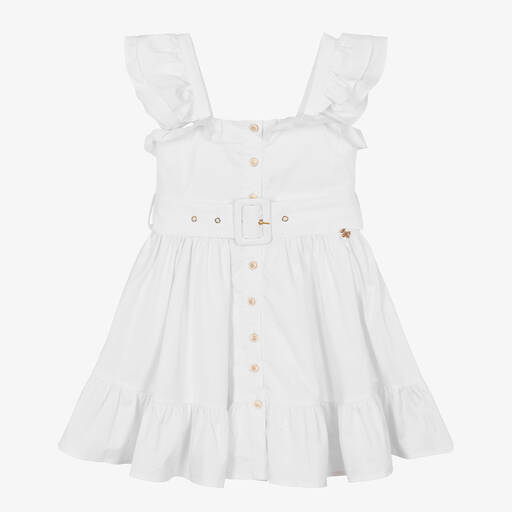Fun & Fun-Girls White Cotton Ruffle Dress | Childrensalon Outlet