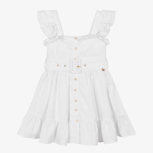 Fun & Fun-Girls White Cotton Ruffle Dress | Childrensalon Outlet