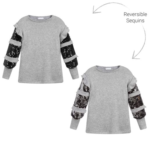 Fun & Fun-Grey Knitted Sequin Sweater  | Childrensalon Outlet