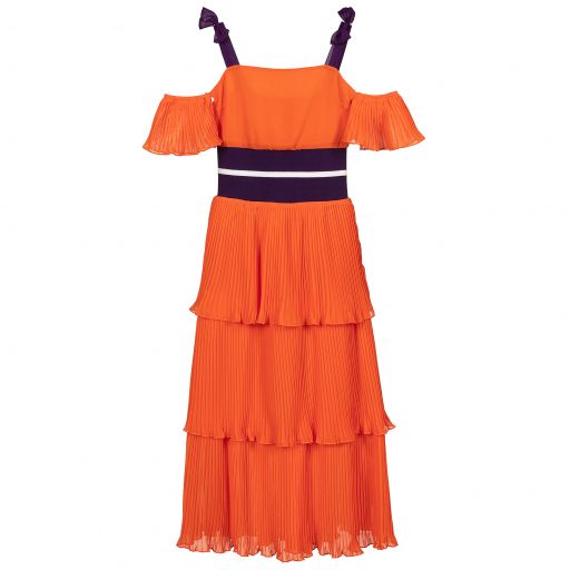 Fun & Fun-Orange Pleated Chiffon Dress | Childrensalon Outlet