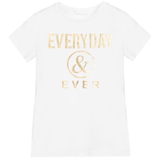 Fun & Fun-White & Gold Cotton T-Shirt  | Childrensalon Outlet