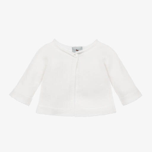 G.H.Hurt & Son-White Cashmere Knitted Baby Cardigan | Childrensalon Outlet