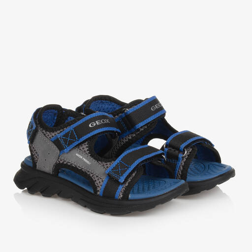 Geox-Boys Blue & Grey Velcro Sandals | Childrensalon Outlet