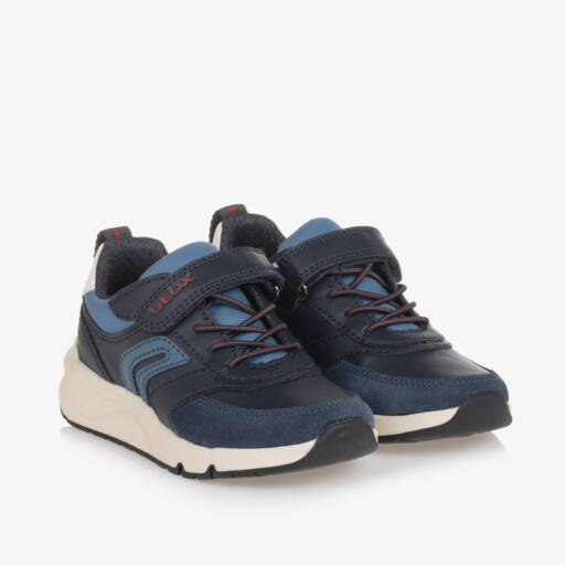 Geox-Boys Navy Mesh & Leather Trainers | Childrensalon Outlet