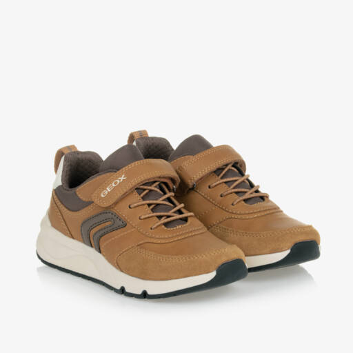 Geox-حذاء رياضي جلد صناعي وشبك لون بني فاتح للاولاد | Childrensalon Outlet