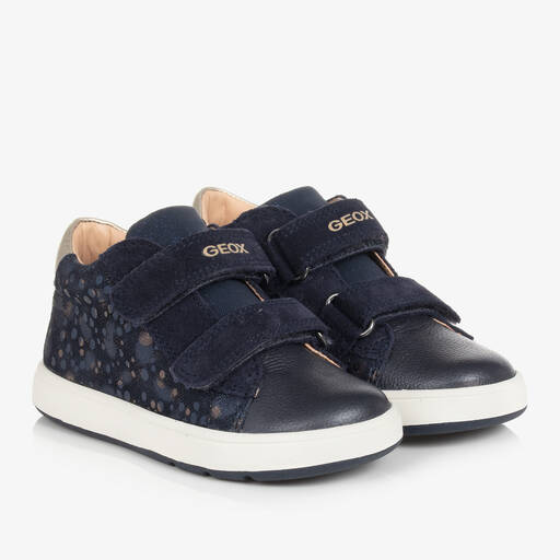 Geox-Girls Blue Leather Glitter Trainers | Childrensalon Outlet