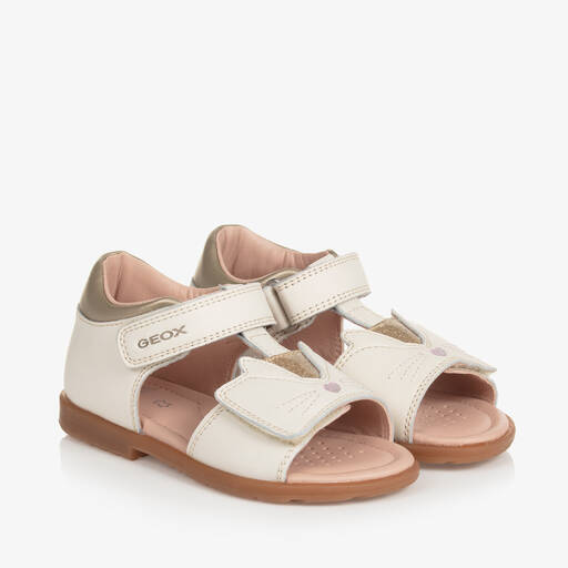 Geox-Girls Ivory Cat Leather Sandals | Childrensalon Outlet