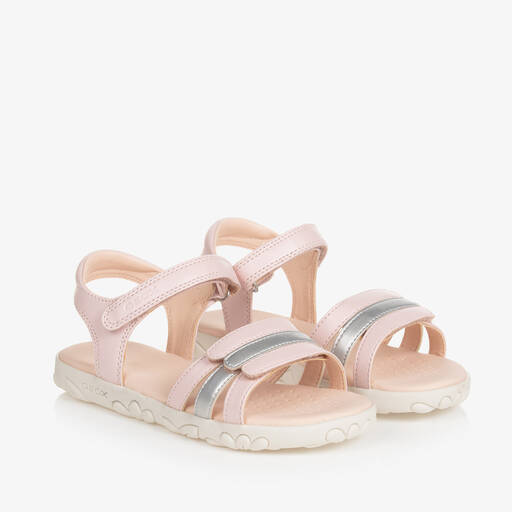 Geox-Girls Pink Faux Leather Velcro Sandals | Childrensalon Outlet
